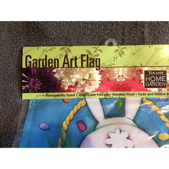 Happy Easter Garden Flag Bunny Rabbit Easter Basket Spring Eggs 12.5 x 18" - Picture 5 of 8